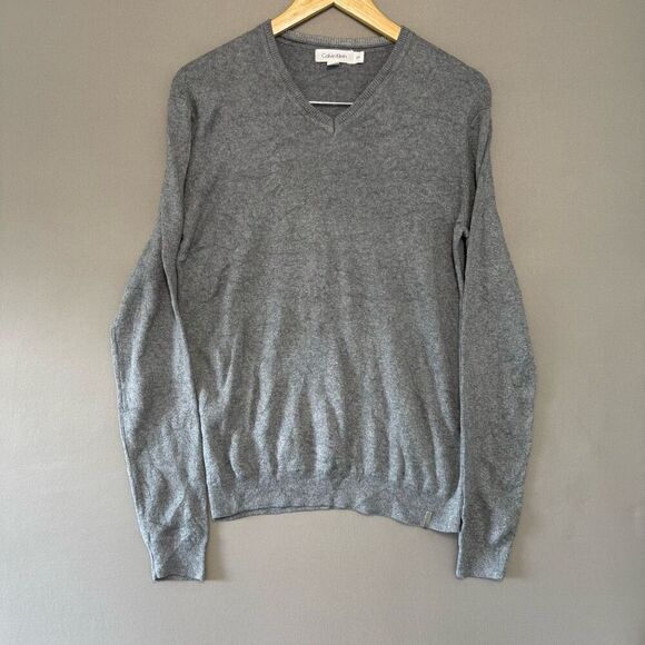 Calvin Klein Men’s Lightweight Grey Knit Sweater Size Small V-Neck Cotton Blend - Picture 1 of 11